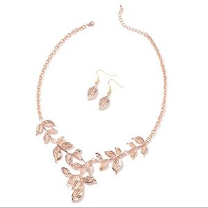 Rosetone Plated RG 925 Leaf Earrings and Necklace